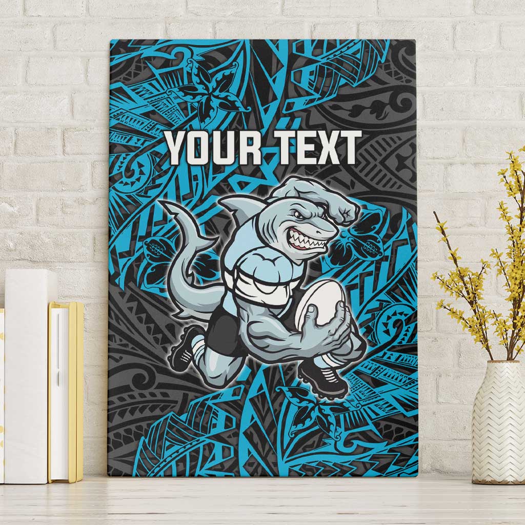 Personalised Cronulla-Sutherland Sharks Canvas Wall Art Polynesian Tribal Pattern With Rugby Shark Mascot Art