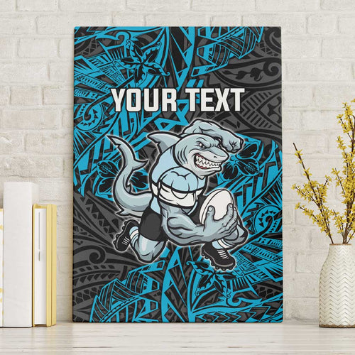 Personalised Cronulla-Sutherland Sharks Canvas Wall Art Polynesian Tribal Pattern With Rugby Shark Mascot Art
