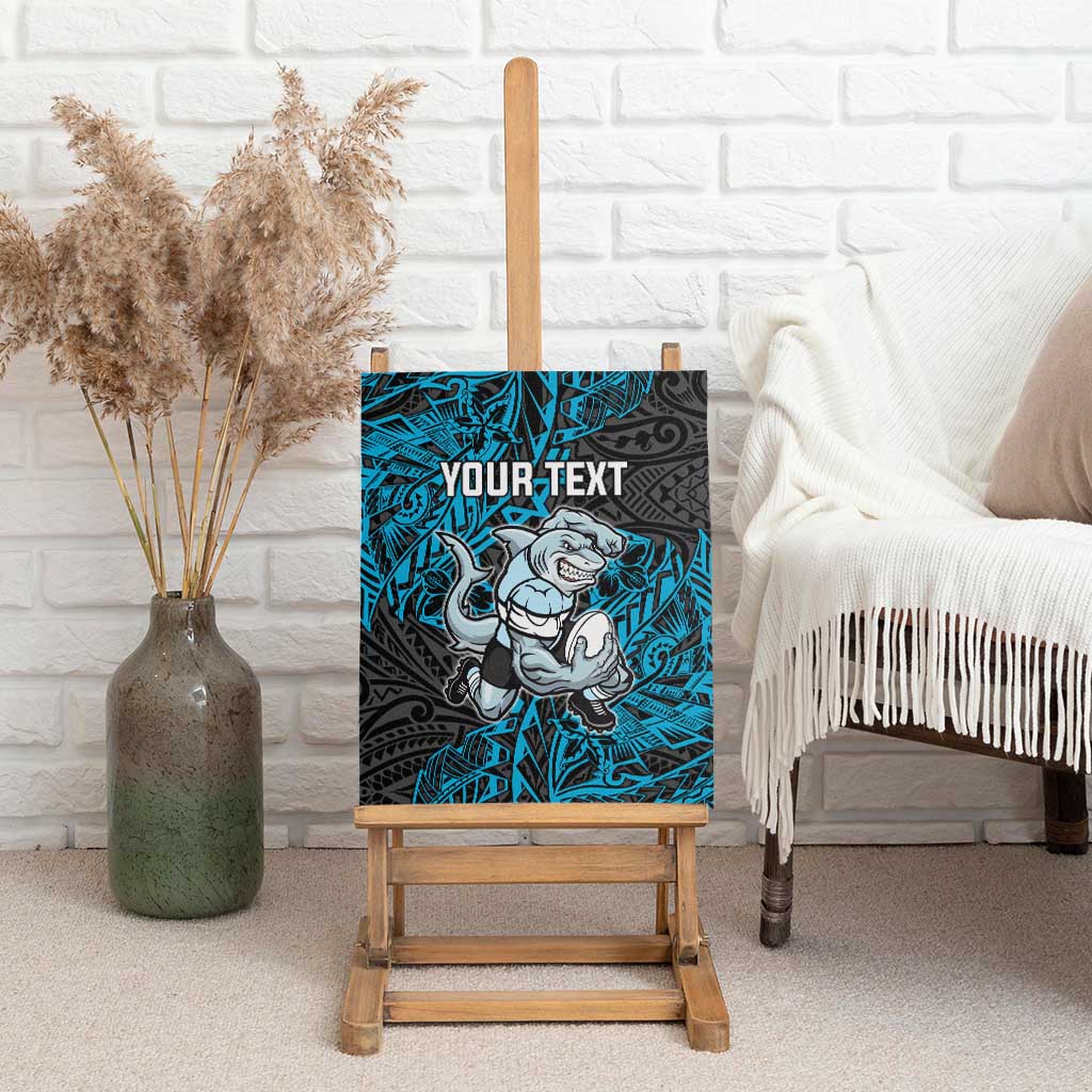Personalised Cronulla-Sutherland Sharks Canvas Wall Art Polynesian Tribal Pattern With Rugby Shark Mascot Art