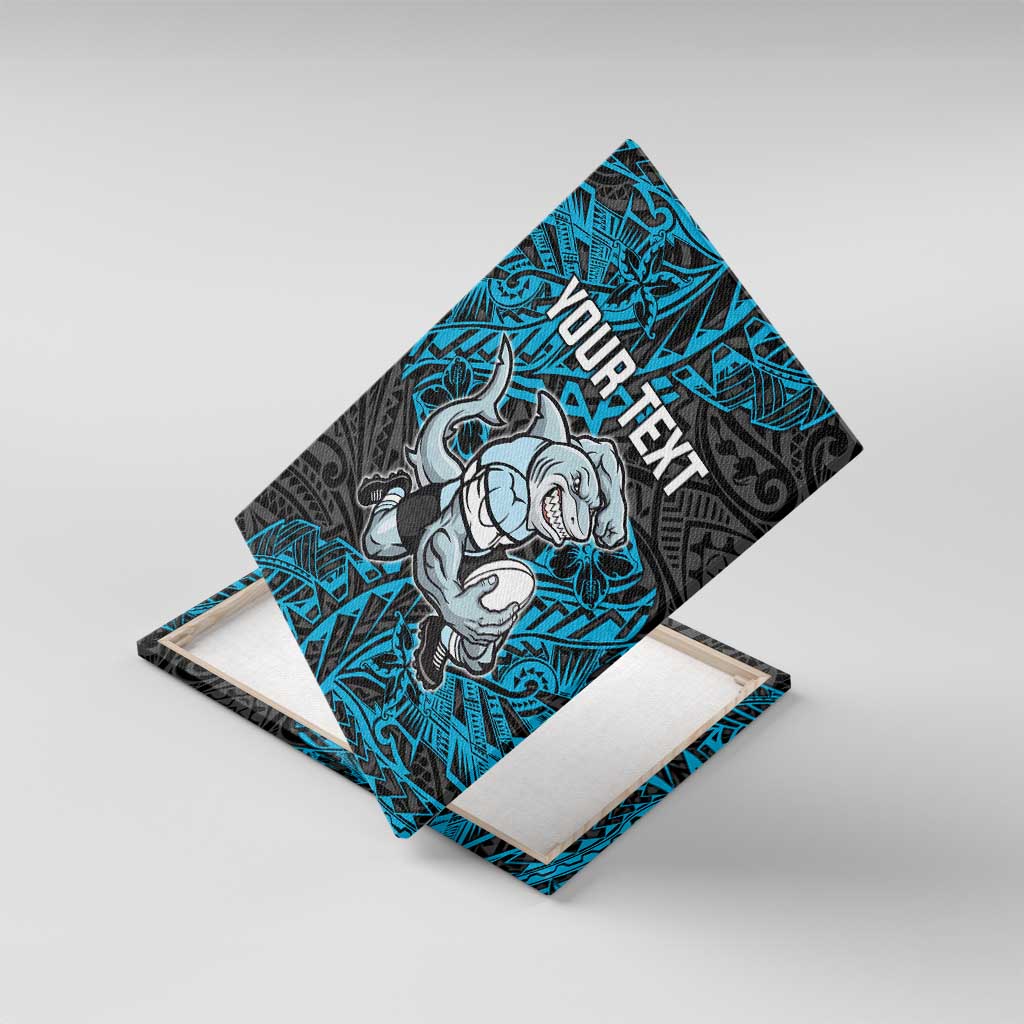 Personalised Cronulla-Sutherland Sharks Canvas Wall Art Polynesian Tribal Pattern With Rugby Shark Mascot Art
