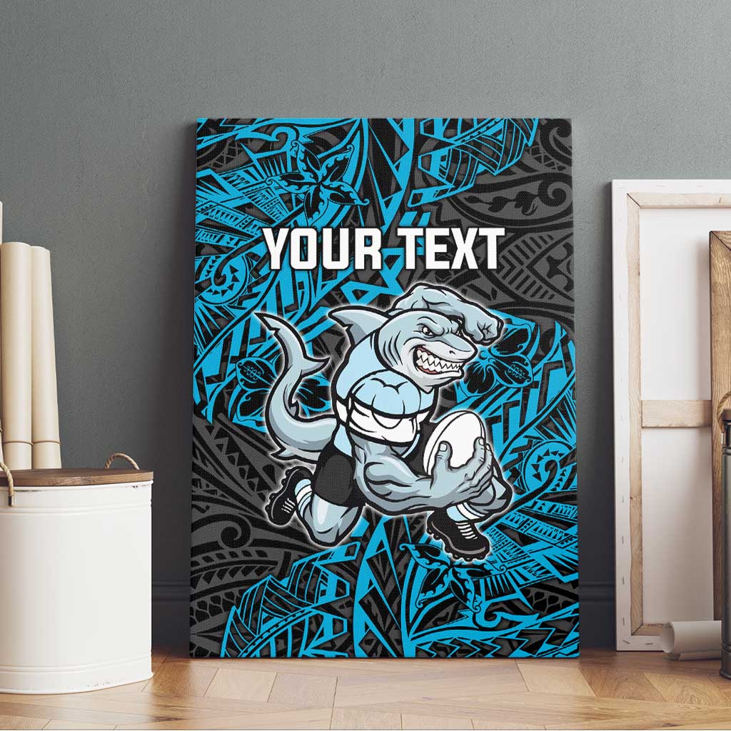 Personalised Cronulla-Sutherland Sharks Canvas Wall Art Polynesian Tribal Pattern With Rugby Shark Mascot Art