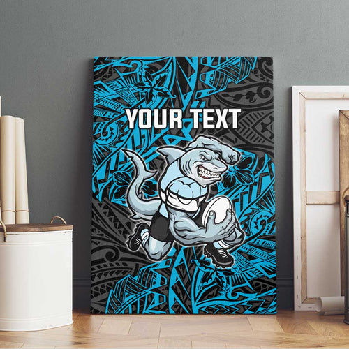 Personalised Cronulla-Sutherland Sharks Canvas Wall Art Polynesian Tribal Pattern With Rugby Shark Mascot Art