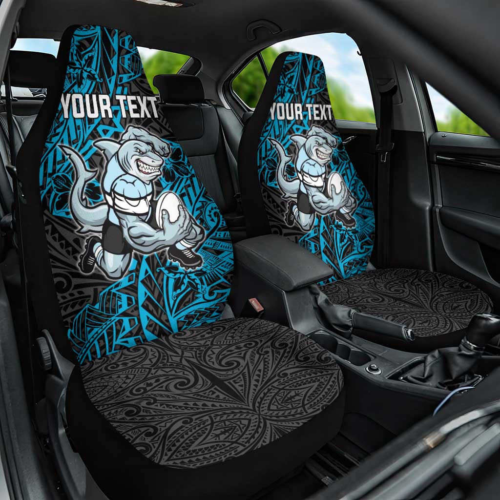 Personalised Cronulla-Sutherland Sharks Car Seat Cover Polynesian Tribal Pattern With Rugby Shark Mascot Art