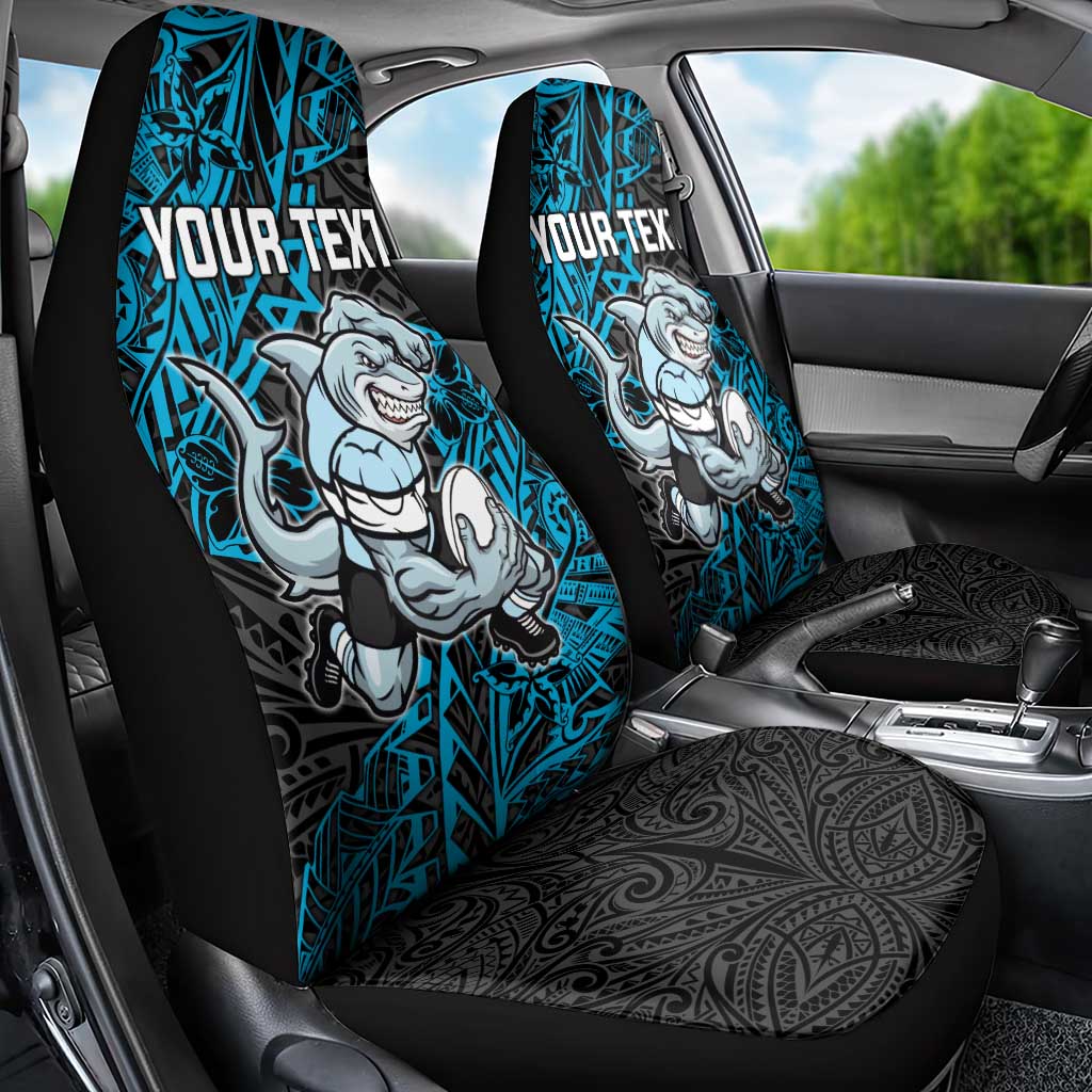 Personalised Cronulla-Sutherland Sharks Car Seat Cover Polynesian Tribal Pattern With Rugby Shark Mascot Art