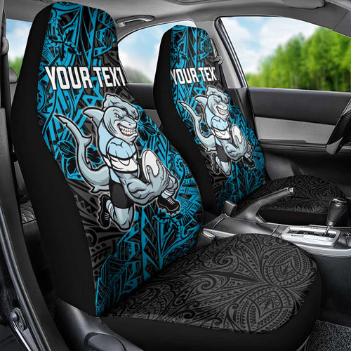 Personalised Cronulla-Sutherland Sharks Car Seat Cover Polynesian Tribal Pattern With Rugby Shark Mascot Art