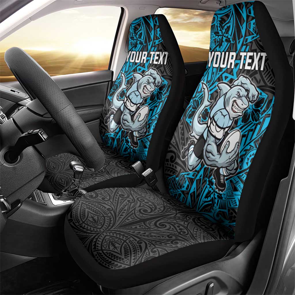 Personalised Cronulla-Sutherland Sharks Car Seat Cover Polynesian Tribal Pattern With Rugby Shark Mascot Art