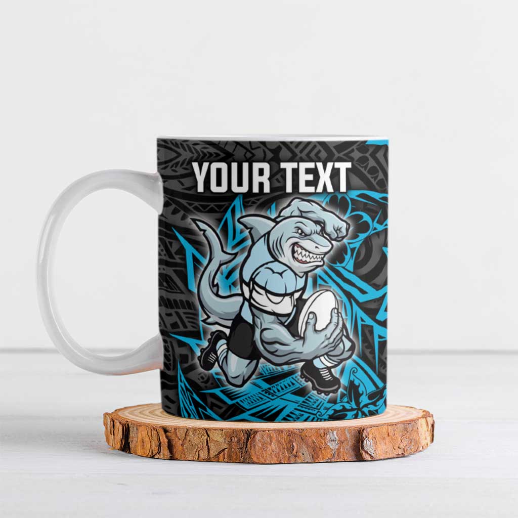Personalised Cronulla-Sutherland Sharks Ceramic Mug Polynesian Tribal Pattern With Rugby Shark Mascot Art