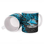 Personalised Cronulla-Sutherland Sharks Ceramic Mug Polynesian Tribal Pattern With Rugby Shark Mascot Art