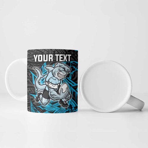 Personalised Cronulla-Sutherland Sharks Ceramic Mug Polynesian Tribal Pattern With Rugby Shark Mascot Art