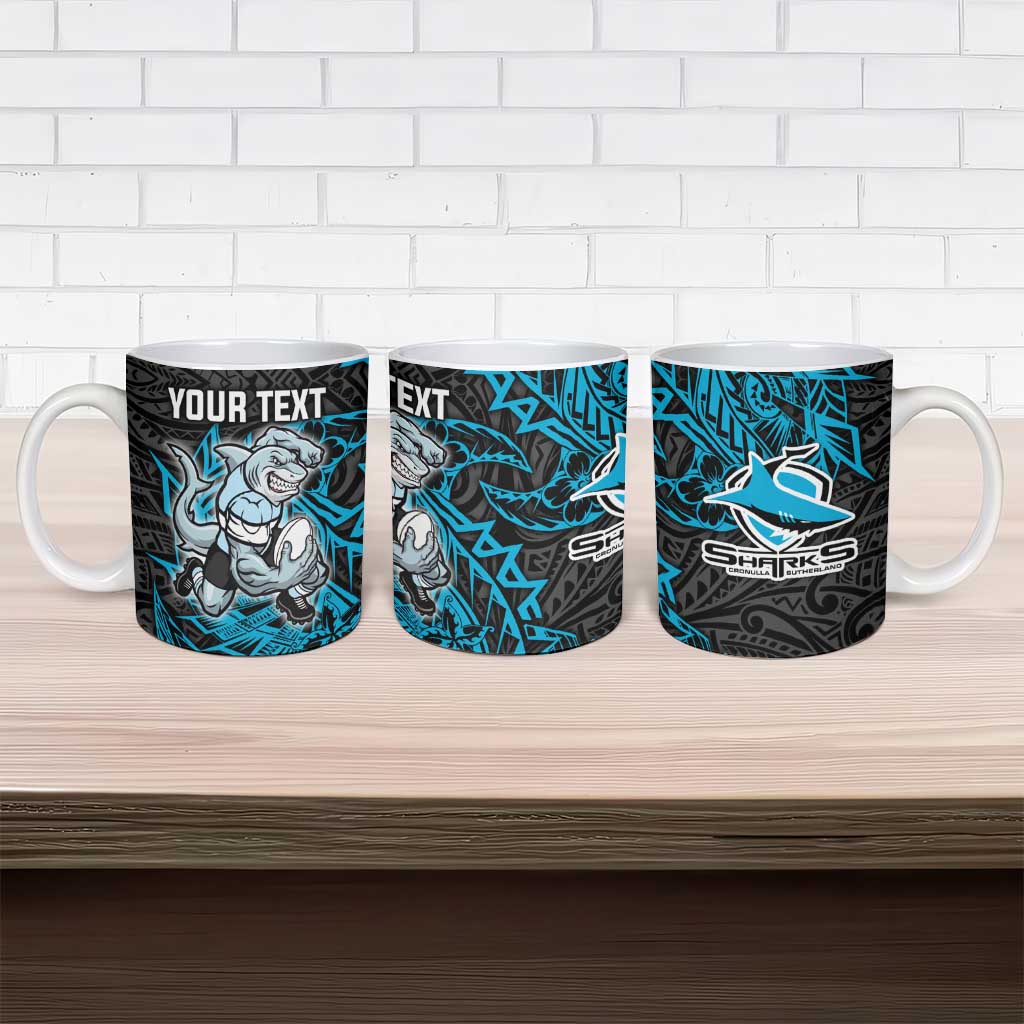Personalised Cronulla-Sutherland Sharks Ceramic Mug Polynesian Tribal Pattern With Rugby Shark Mascot Art