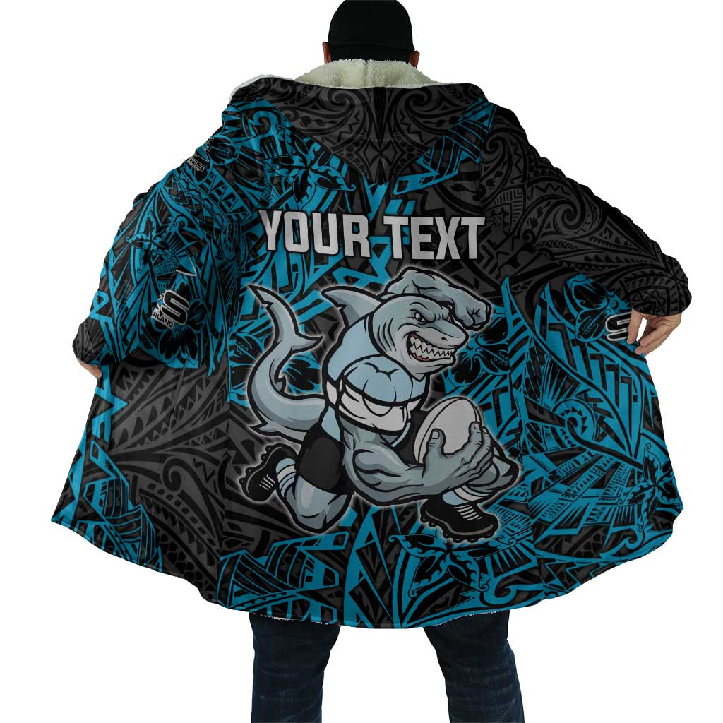 Personalised Cronulla-Sutherland Sharks Cloak Polynesian Tribal Pattern With Rugby Shark Mascot Art