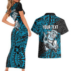 Personalised Cronulla-Sutherland Sharks Couples Matching Short Sleeve Bodycon Dress and Hawaiian Shirt Polynesian Tribal Pattern With Rugby Shark Mascot Art