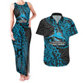 Personalised Cronulla-Sutherland Sharks Couples Matching Tank Maxi Dress and Hawaiian Shirt Polynesian Tribal Pattern With Rugby Shark Mascot Art