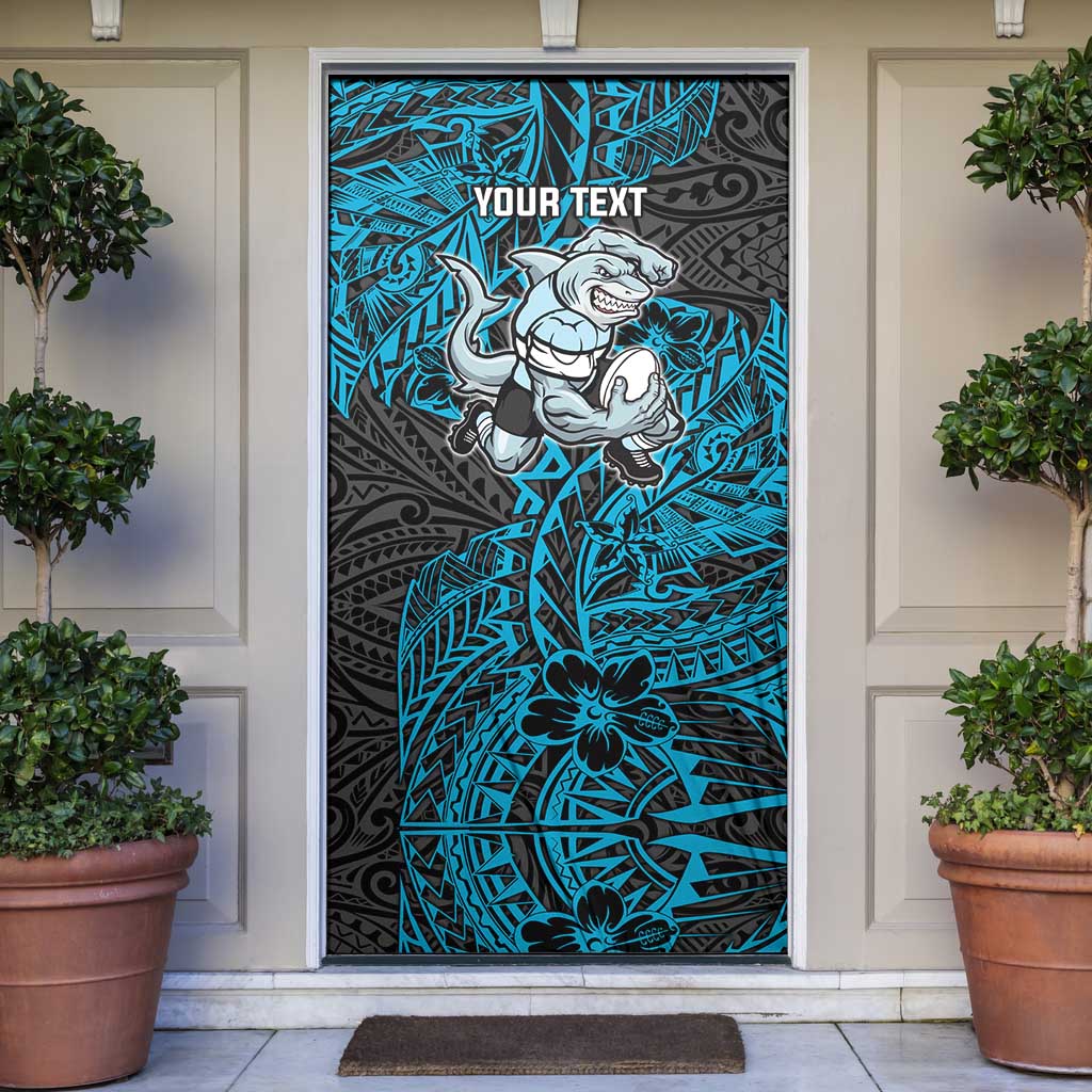 Personalised Cronulla-Sutherland Sharks Door Cover Polynesian Tribal Pattern With Rugby Shark Mascot Art
