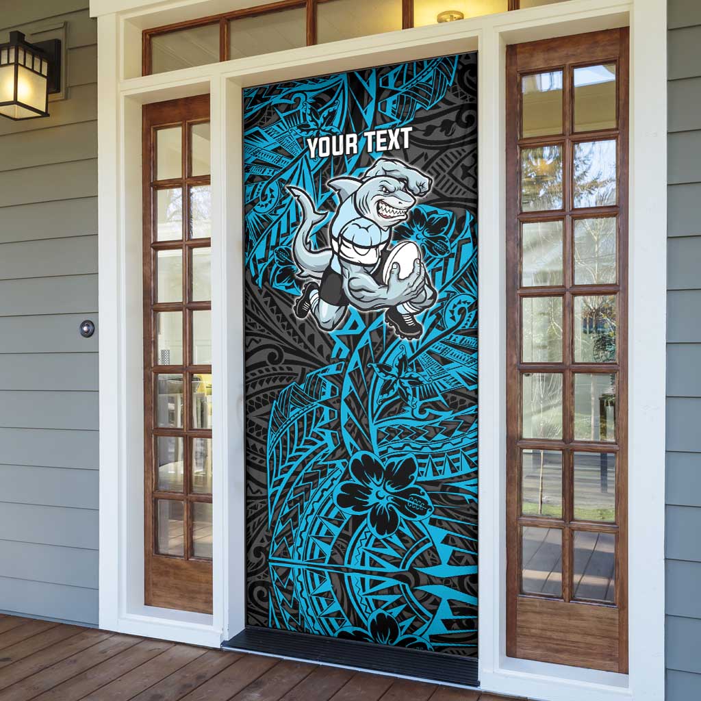 Personalised Cronulla-Sutherland Sharks Door Cover Polynesian Tribal Pattern With Rugby Shark Mascot Art