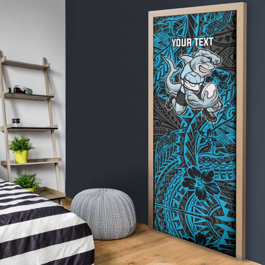 Personalised Cronulla-Sutherland Sharks Door Cover Polynesian Tribal Pattern With Rugby Shark Mascot Art