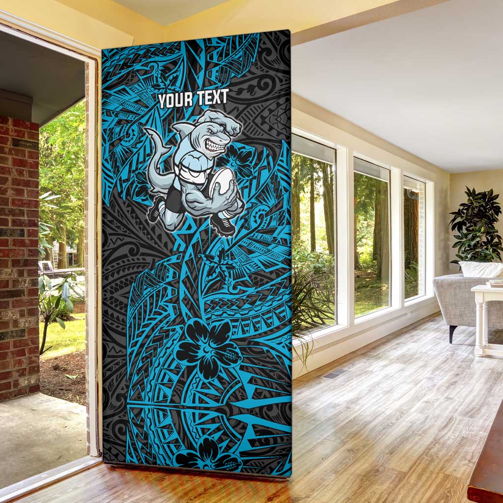 Personalised Cronulla-Sutherland Sharks Door Cover Polynesian Tribal Pattern With Rugby Shark Mascot Art