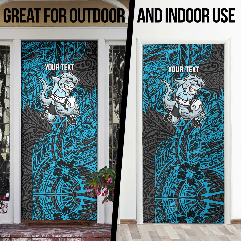 Personalised Cronulla-Sutherland Sharks Door Cover Polynesian Tribal Pattern With Rugby Shark Mascot Art