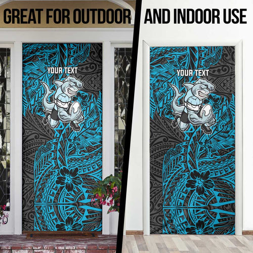 Personalised Cronulla-Sutherland Sharks Door Cover Polynesian Tribal Pattern With Rugby Shark Mascot Art