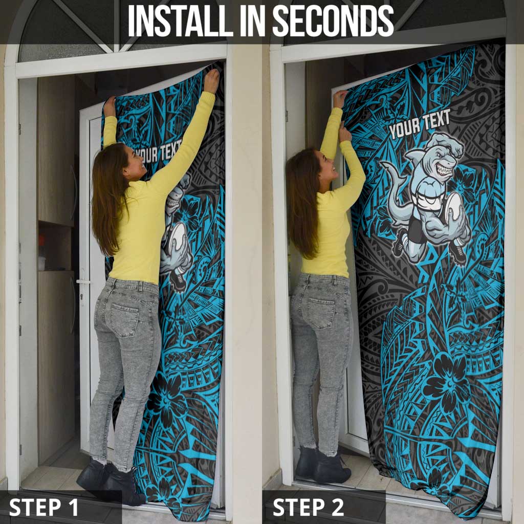 Personalised Cronulla-Sutherland Sharks Door Cover Polynesian Tribal Pattern With Rugby Shark Mascot Art