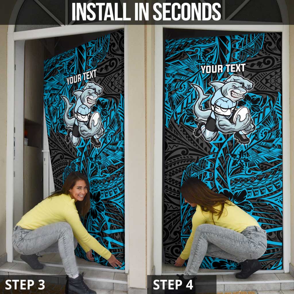 Personalised Cronulla-Sutherland Sharks Door Cover Polynesian Tribal Pattern With Rugby Shark Mascot Art