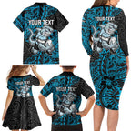 Personalised Cronulla-Sutherland Sharks Family Matching Long Sleeve Bodycon Dress and Hawaiian Shirt Polynesian Tribal Pattern With Rugby Shark Mascot Art