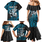 Personalised Cronulla-Sutherland Sharks Family Matching Mermaid Dress and Hawaiian Shirt Polynesian Tribal Pattern With Rugby Shark Mascot Art