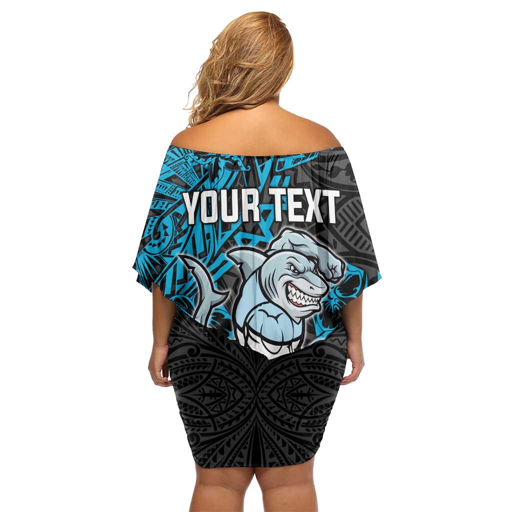 Personalised Cronulla-Sutherland Sharks Family Matching Off Shoulder Short Dress and Hawaiian Shirt Polynesian Tribal Pattern With Rugby Shark Mascot Art