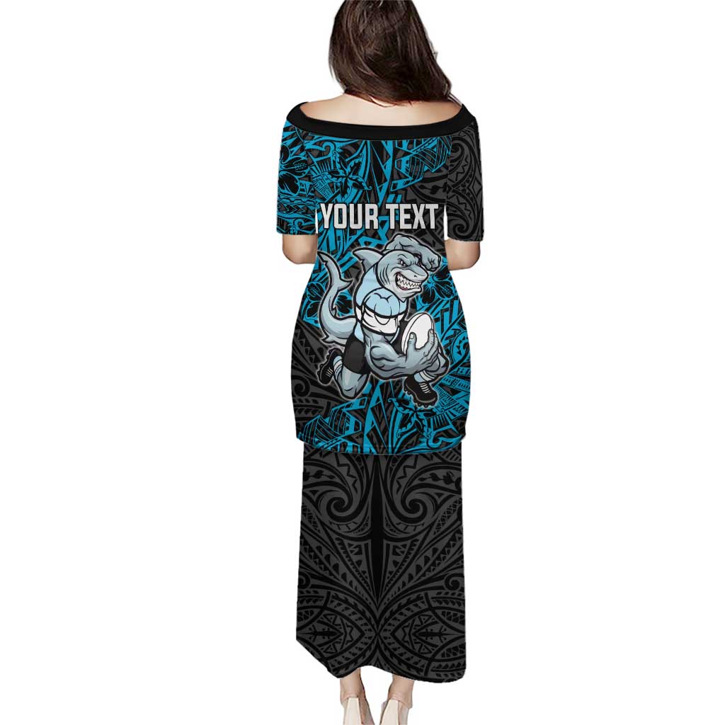 Personalised Cronulla-Sutherland Sharks Family Matching Puletasi and Hawaiian Shirt Polynesian Tribal Pattern With Rugby Shark Mascot Art