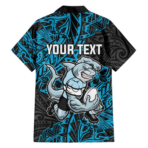 Personalised Cronulla-Sutherland Sharks Family Matching Short Sleeve Bodycon Dress and Hawaiian Shirt Polynesian Tribal Pattern With Rugby Shark Mascot Art