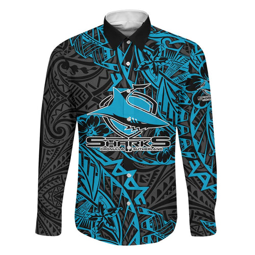 Personalised Cronulla-Sutherland Sharks Family Matching Short Sleeve Bodycon Dress and Hawaiian Shirt Polynesian Tribal Pattern With Rugby Shark Mascot Art