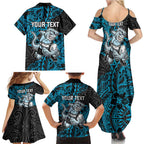 Personalised Cronulla-Sutherland Sharks Family Matching Summer Maxi Dress and Hawaiian Shirt Polynesian Tribal Pattern With Rugby Shark Mascot Art