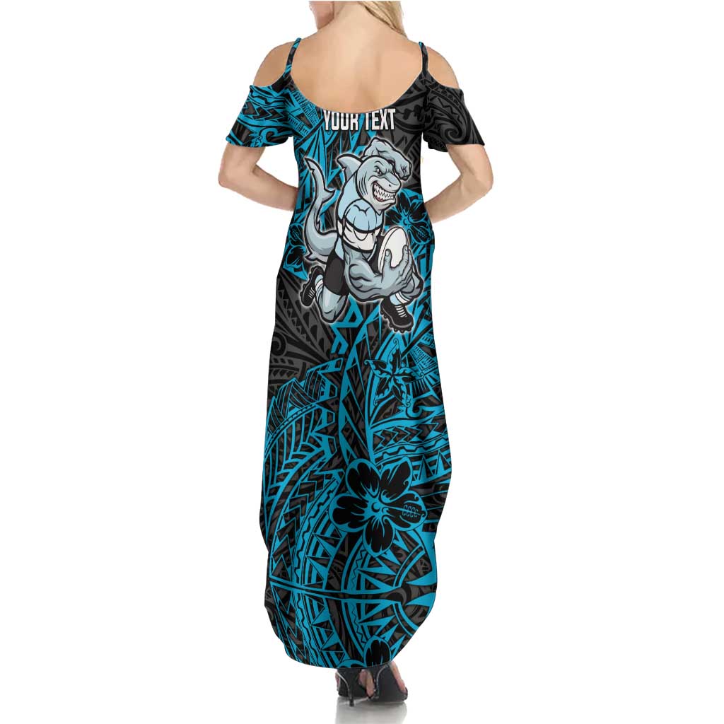 Personalised Cronulla-Sutherland Sharks Family Matching Summer Maxi Dress and Hawaiian Shirt Polynesian Tribal Pattern With Rugby Shark Mascot Art