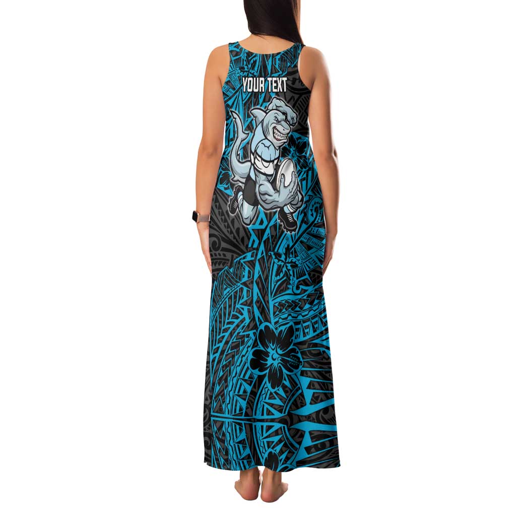 Personalised Cronulla-Sutherland Sharks Family Matching Tank Maxi Dress and Hawaiian Shirt Polynesian Tribal Pattern With Rugby Shark Mascot Art