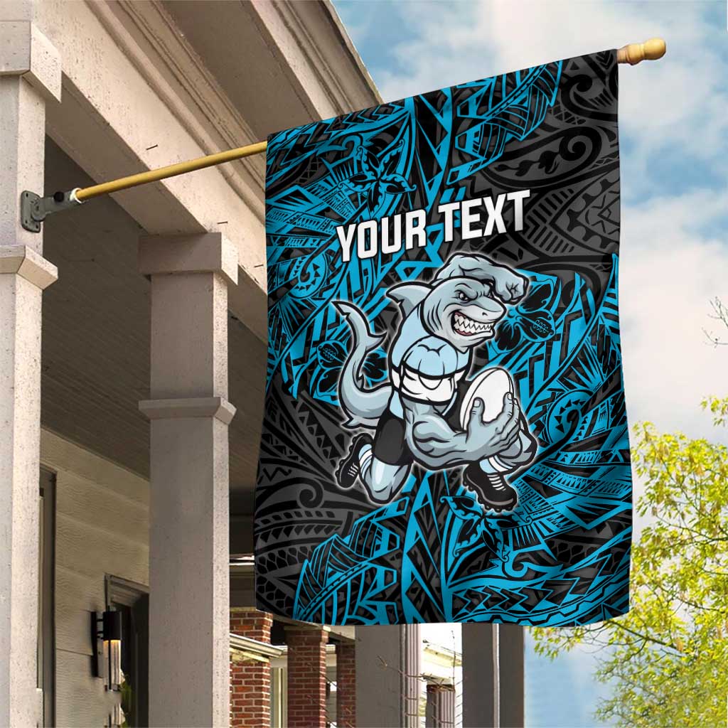 Personalised Cronulla-Sutherland Sharks Garden Flag Polynesian Tribal Pattern With Rugby Shark Mascot Art
