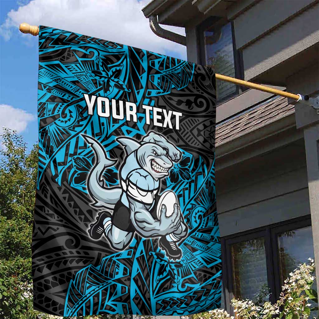 Personalised Cronulla-Sutherland Sharks Garden Flag Polynesian Tribal Pattern With Rugby Shark Mascot Art