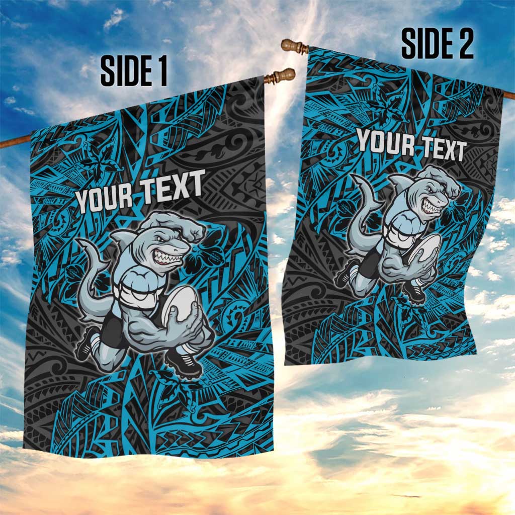 Personalised Cronulla-Sutherland Sharks Garden Flag Polynesian Tribal Pattern With Rugby Shark Mascot Art