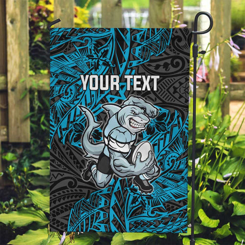 Personalised Cronulla-Sutherland Sharks Garden Flag Polynesian Tribal Pattern With Rugby Shark Mascot Art