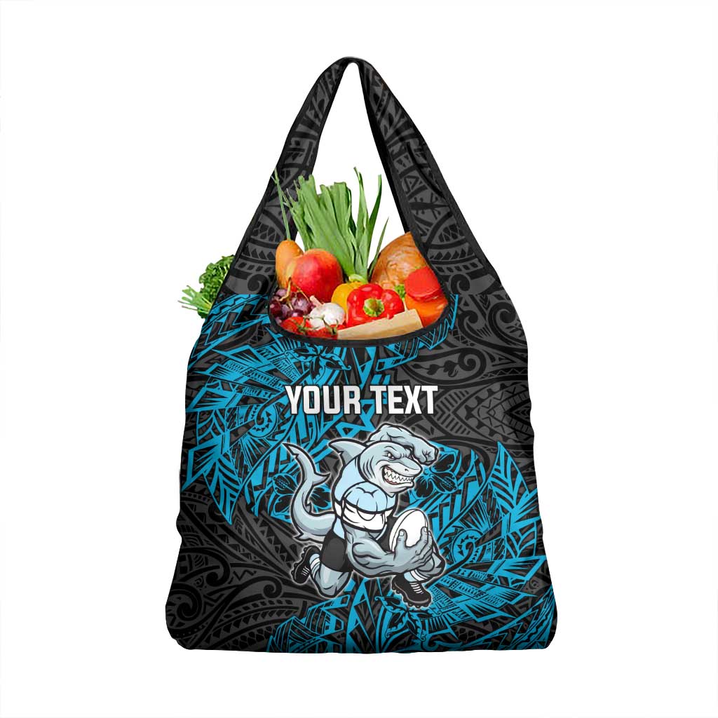 Personalised Cronulla-Sutherland Sharks Grocery Bag Polynesian Tribal Pattern With Rugby Shark Mascot Art