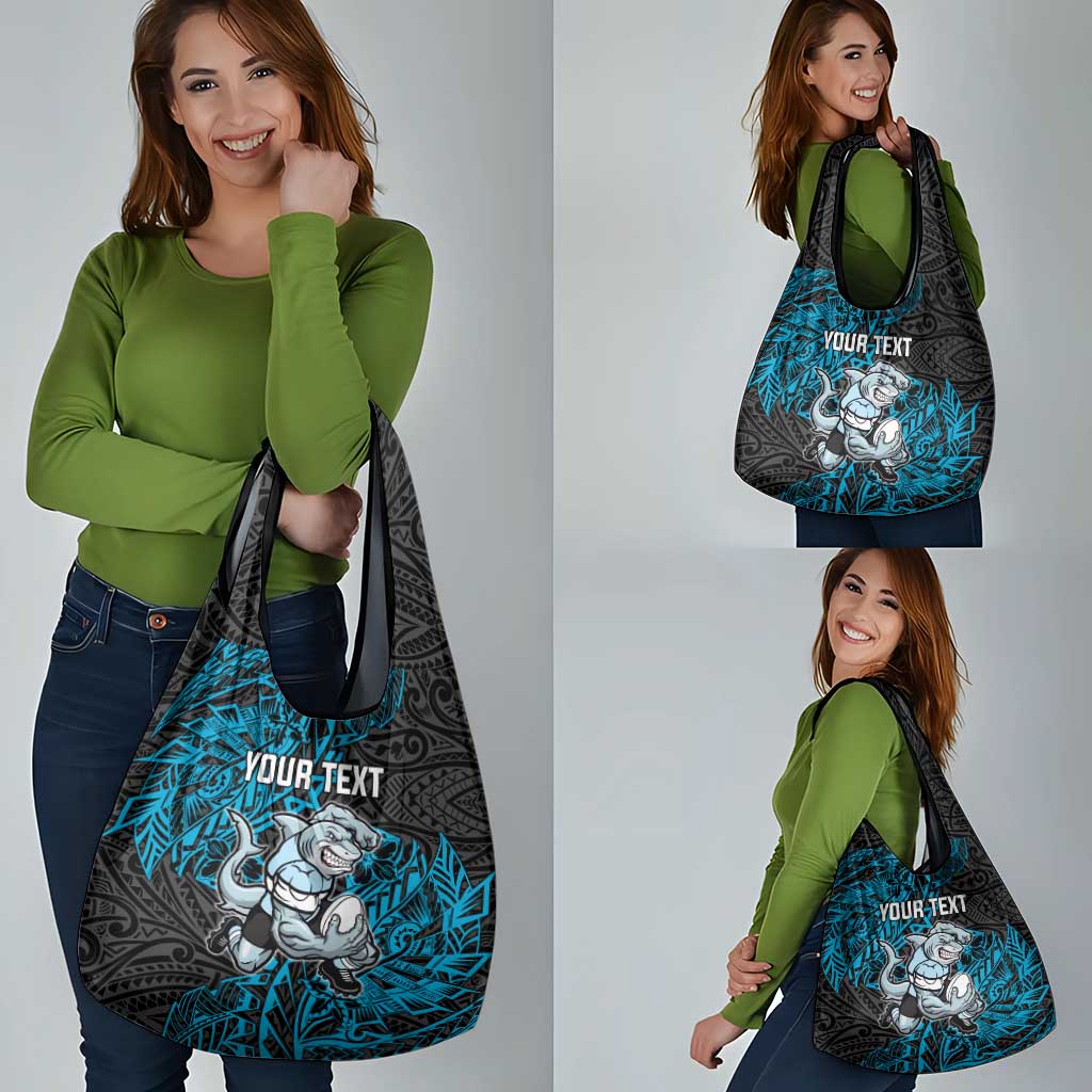 Personalised Cronulla-Sutherland Sharks Grocery Bag Polynesian Tribal Pattern With Rugby Shark Mascot Art