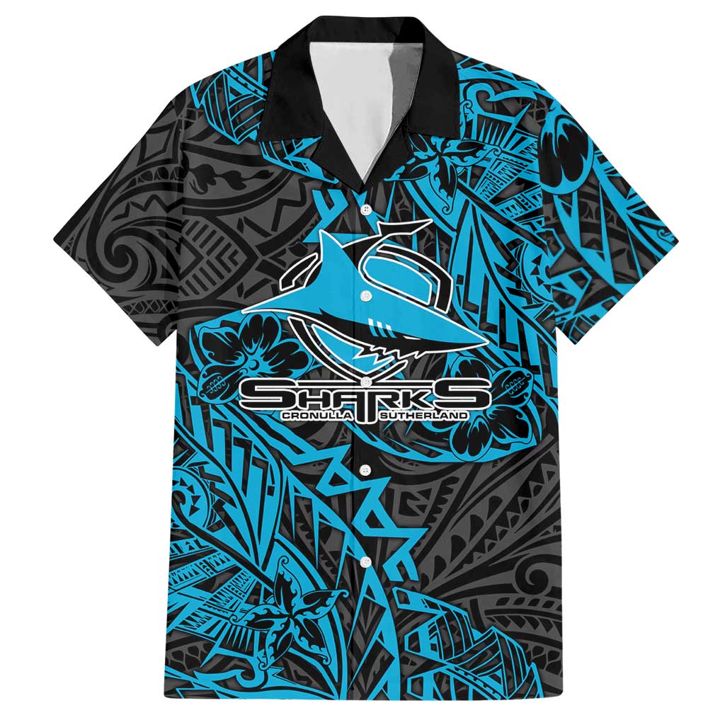 Personalised Cronulla-Sutherland Sharks Hawaiian Shirt Polynesian Tribal Pattern With Rugby Shark Mascot Art
