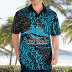 Personalised Cronulla-Sutherland Sharks Hawaiian Shirt Polynesian Tribal Pattern With Rugby Shark Mascot Art