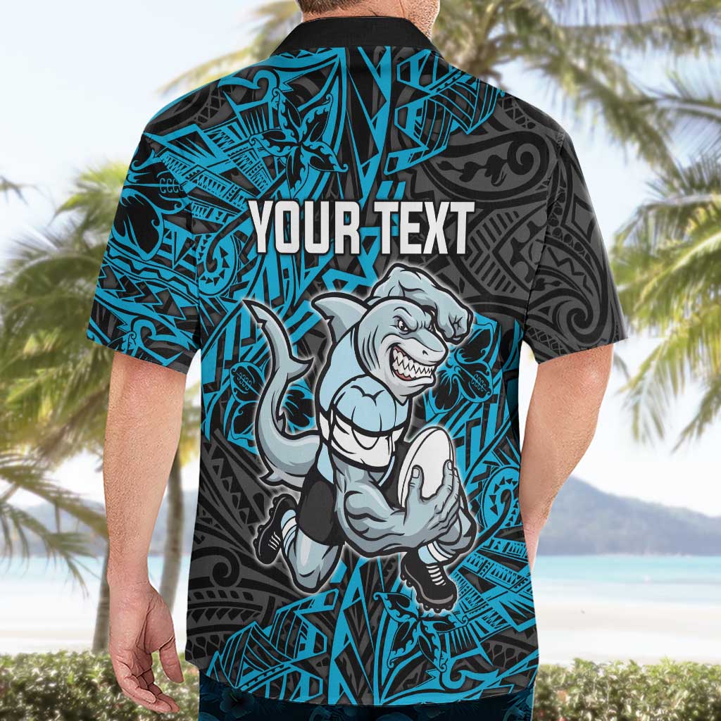 Personalised Cronulla-Sutherland Sharks Hawaiian Shirt Polynesian Tribal Pattern With Rugby Shark Mascot Art
