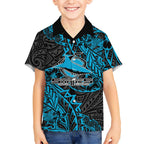 Personalised Cronulla-Sutherland Sharks Hawaiian Shirt Polynesian Tribal Pattern With Rugby Shark Mascot Art