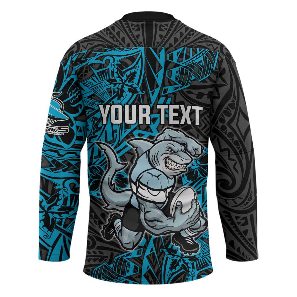 Personalised Cronulla-Sutherland Sharks Hockey Jersey Polynesian Tribal Pattern With Rugby Shark Mascot Art