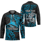 Personalised Cronulla-Sutherland Sharks Hockey Jersey Polynesian Tribal Pattern With Rugby Shark Mascot Art