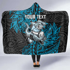 Personalised Cronulla-Sutherland Sharks Hooded Blanket Polynesian Tribal Pattern With Rugby Shark Mascot Art