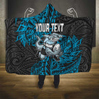 Personalised Cronulla-Sutherland Sharks Hooded Blanket Polynesian Tribal Pattern With Rugby Shark Mascot Art