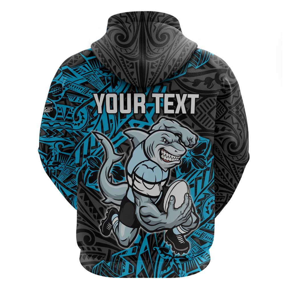 Personalised Cronulla-Sutherland Sharks Hoodie Polynesian Tribal Pattern With Rugby Shark Mascot Art