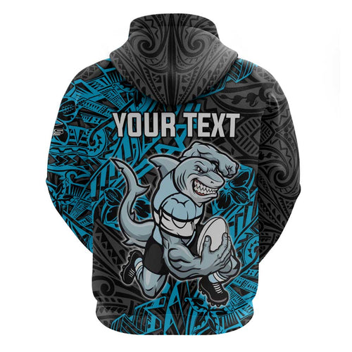Personalised Cronulla-Sutherland Sharks Hoodie Polynesian Tribal Pattern With Rugby Shark Mascot Art